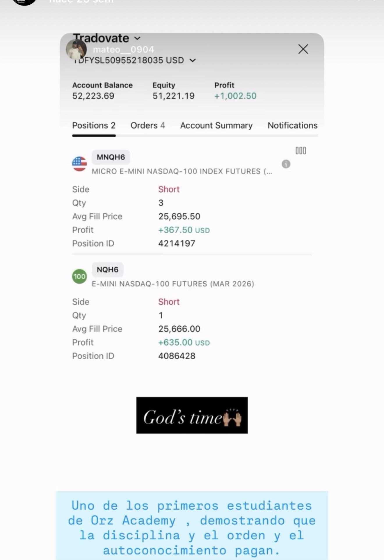 Trade NASDAQ Tradovate +$1,002.50 de @mateo__0904